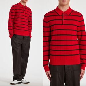 Paul Smith x Commission Men's Merino Wool Red Striped Collared Sweater Size XXL